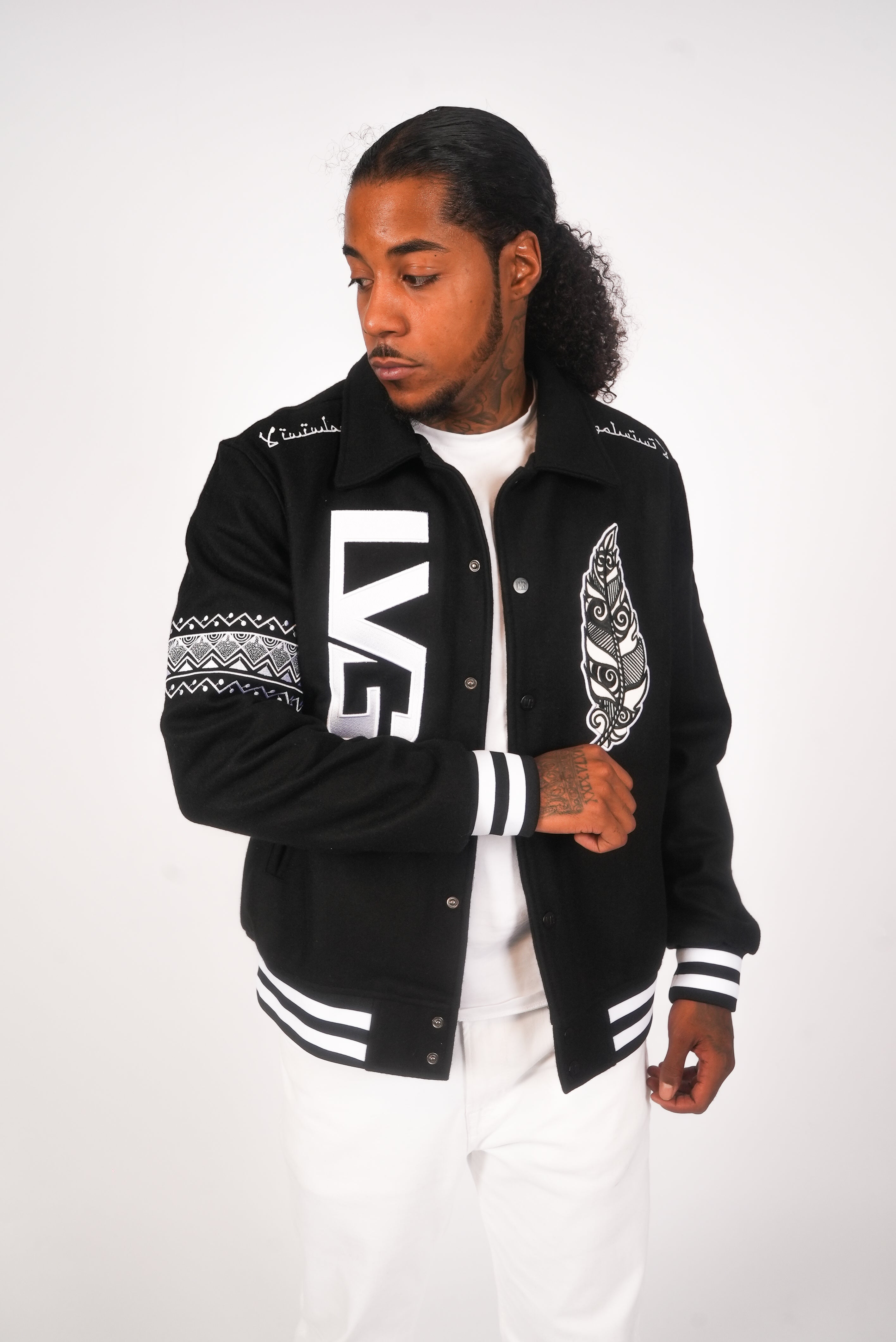 Lightweight Jet Black Wool Varsity